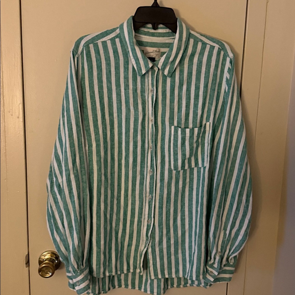 Universal Thread Green & White Striped Button-Up Shirt - Picture 2 of 6